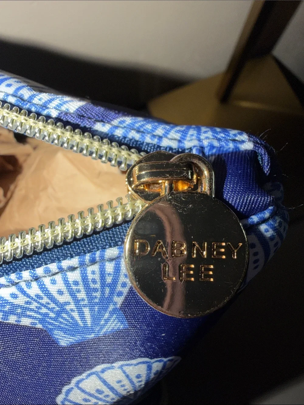 Dabney Lee Navy & White Shell Print Double-Zip Cosmetic Bag
